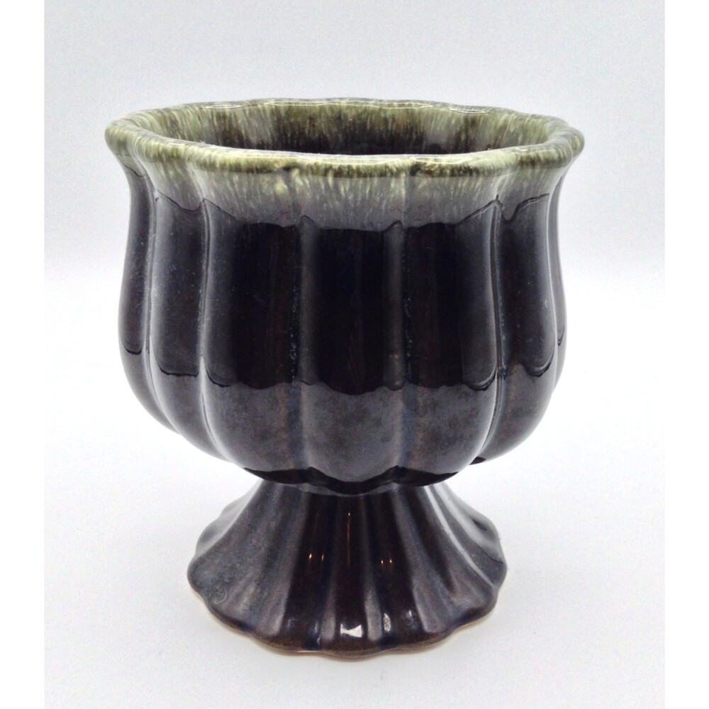 Vtg HULL Pottery Vase USA #F88 Pedestal Flower Pot Dark Green Drip Glazed Art 6"